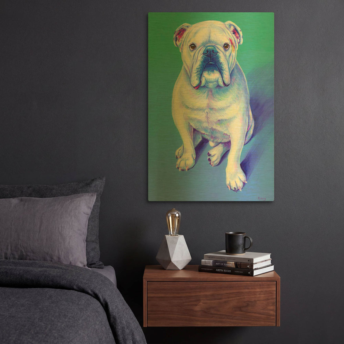 'White English Bulldog' By Rebecca Wang Art Gold Metal Wall Art