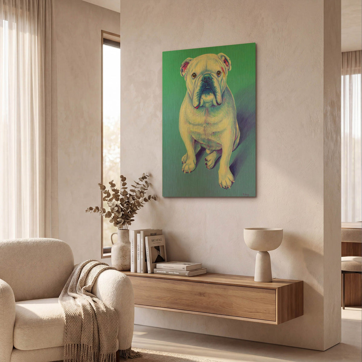 'White English Bulldog' By Rebecca Wang Art Gold Metal Wall Art