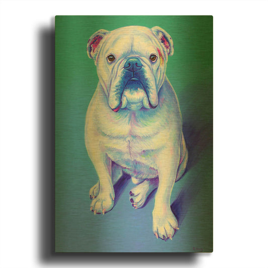 'White English Bulldog' By Rebecca Wang Art Gold Metal Wall Art