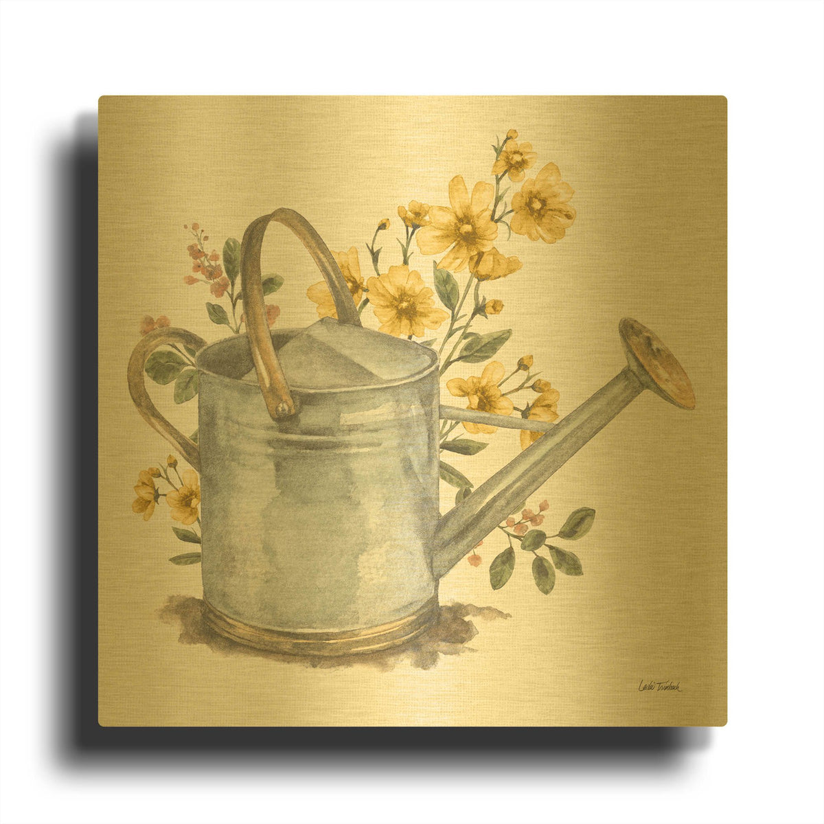 'Garden Patch V2 Yellow' By Leslie Trimbach Gold Metal Wall Art