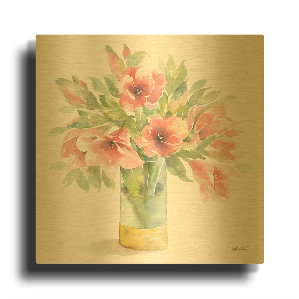 'Pink Amaryllis' By Leslie Trimbach Gold Metal Wall Art