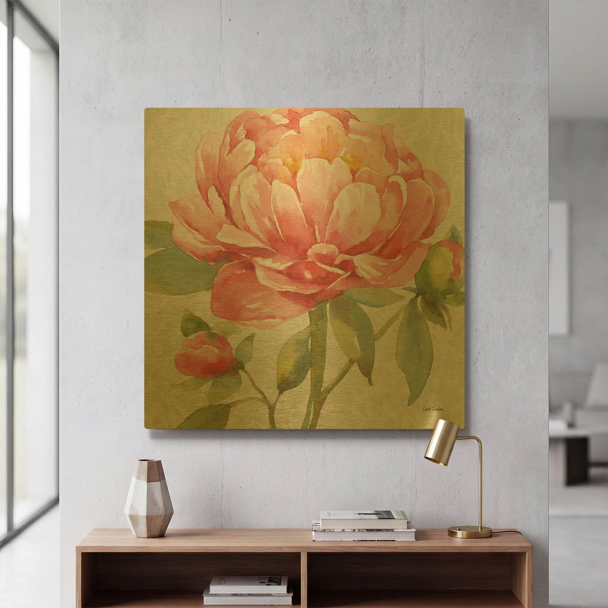 'Pink Flora 2' By Leslie Trimbach Gold Metal Wall Art