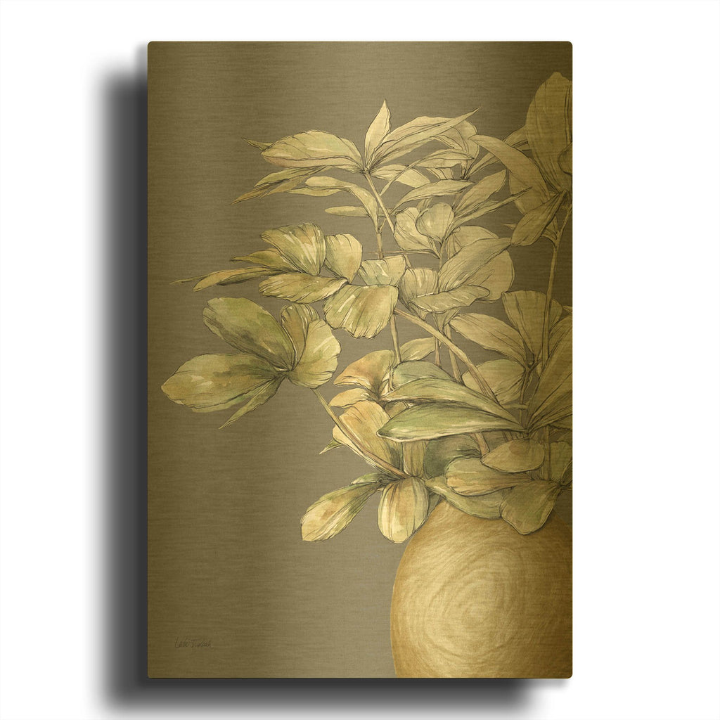 'Potted Leaves 2 Dark' By Leslie Trimbach Gold Metal Wall Art