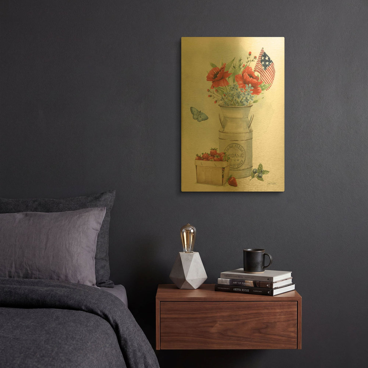 'Red White and Blue Floral 1' By Leslie Trimbach Gold Metal Wall Art
