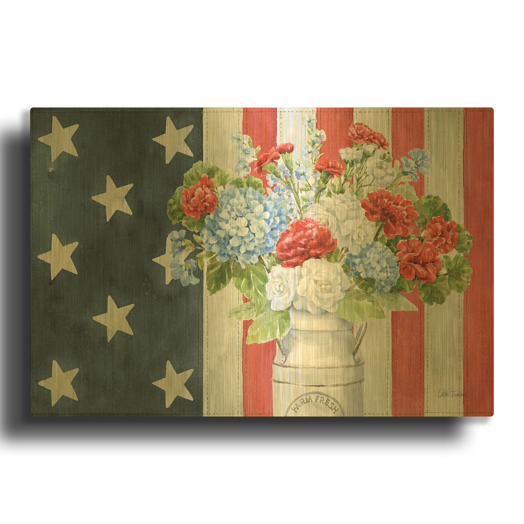 'Red White and Blue Floral 5' By Leslie Trimbach Gold Metal Wall Art