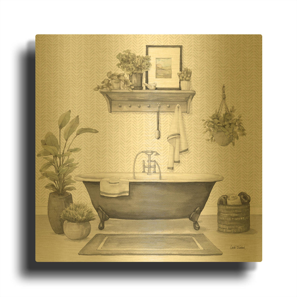 'Serene Bath 2 Gray' By Leslie Trimbach Gold Metal Wall Art