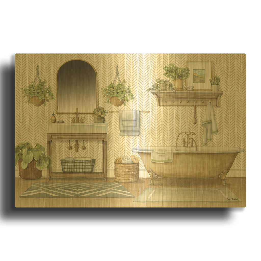'Serene Bath 3' By Leslie Trimbach Gold Metal Wall Art