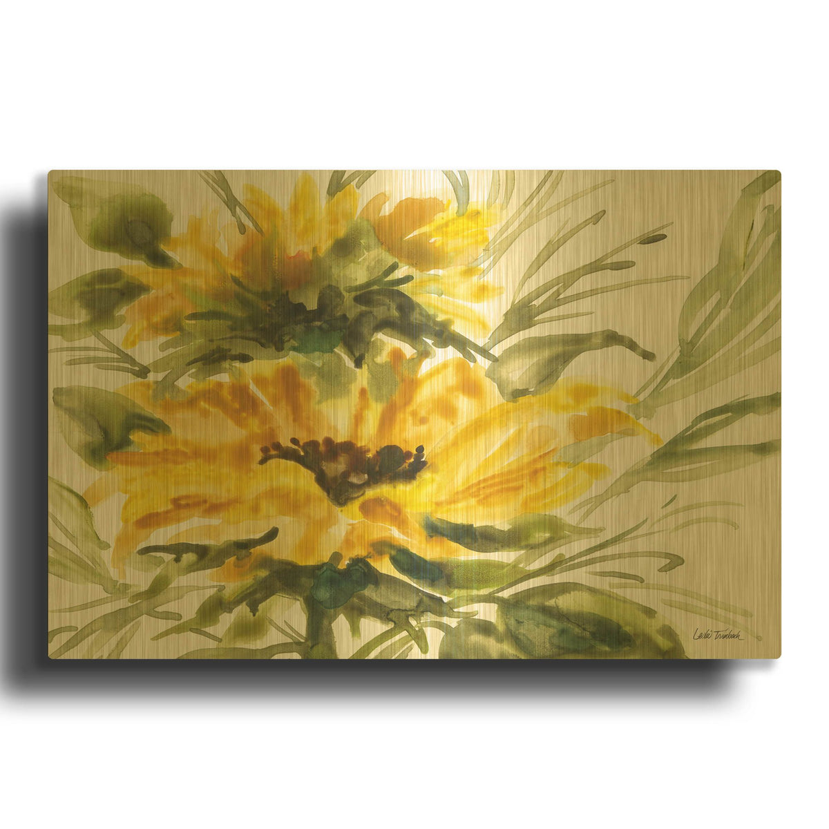 'Washy Sunflower' By Leslie Trimbach Gold Metal Wall Art