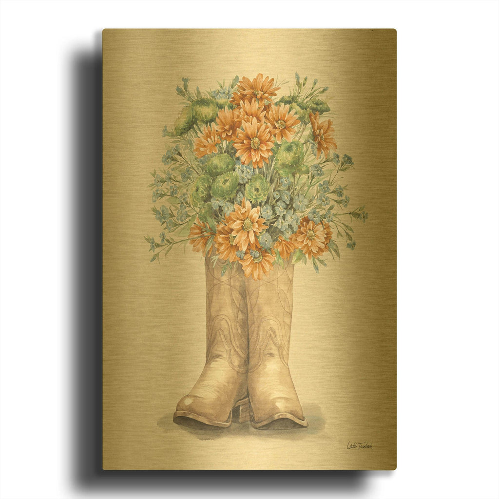 'Wildflower Western 2 Cream' By Leslie Trimbach Gold Metal Wall Art