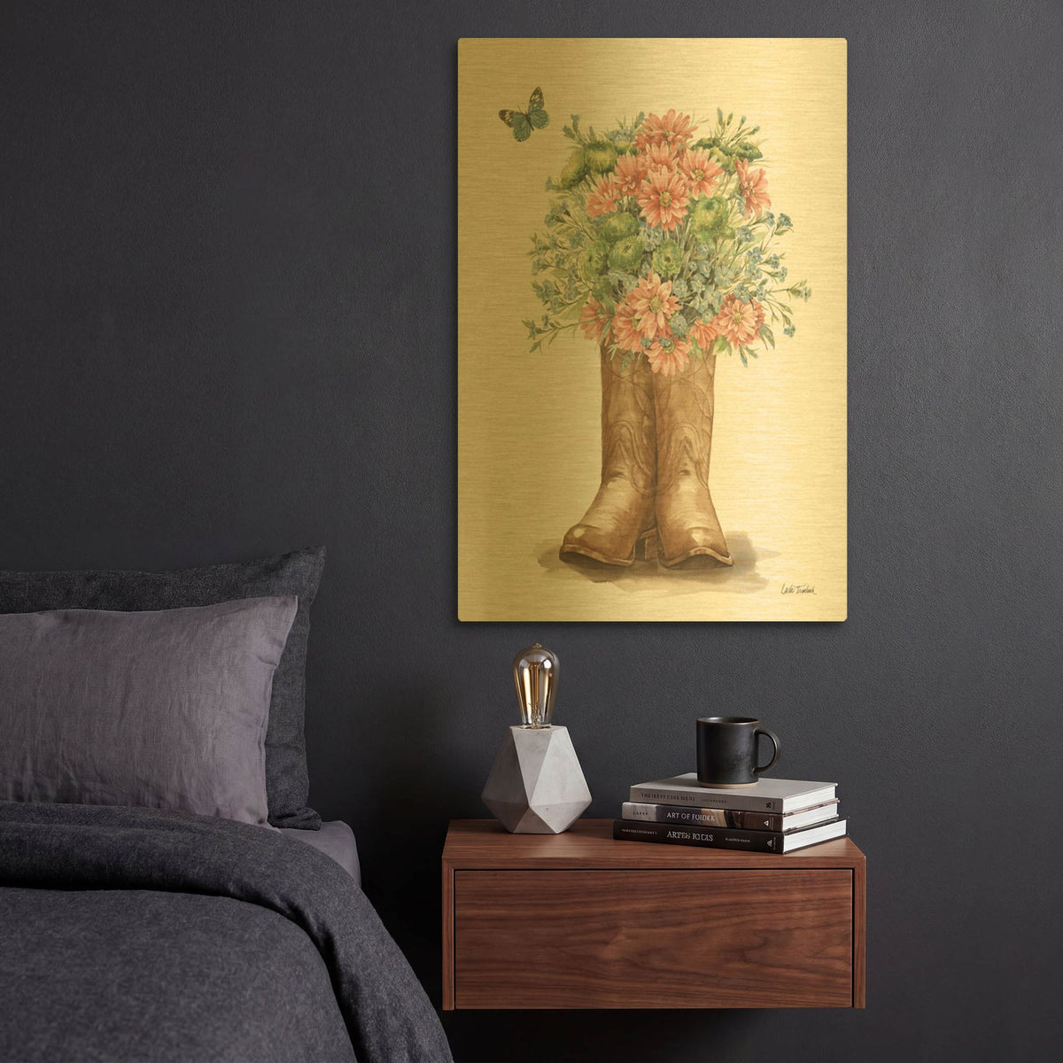 'Wildflower Western 2 Dark' By Leslie Trimbach Gold Metal Wall Art
