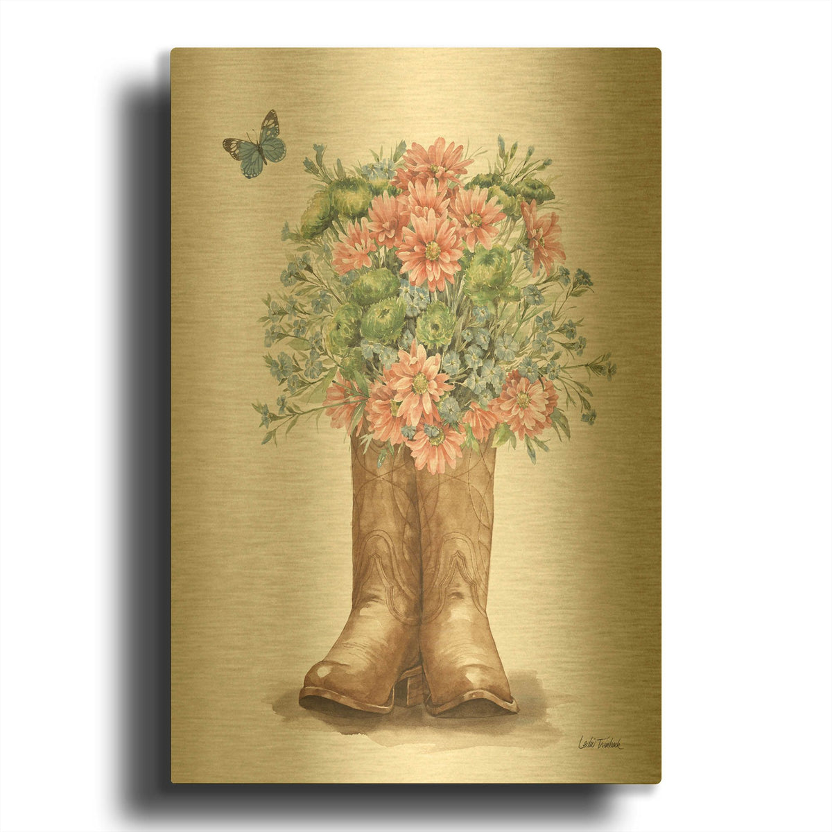 'Wildflower Western 2 Dark' By Leslie Trimbach Gold Metal Wall Art