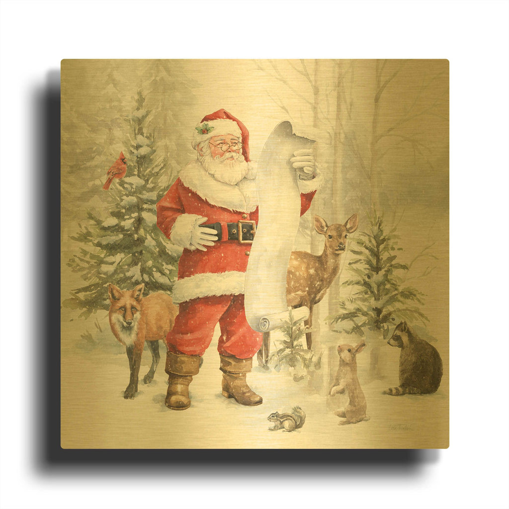 'Woodland Santa 4' By Leslie Trimbach Gold Metal Wall Art