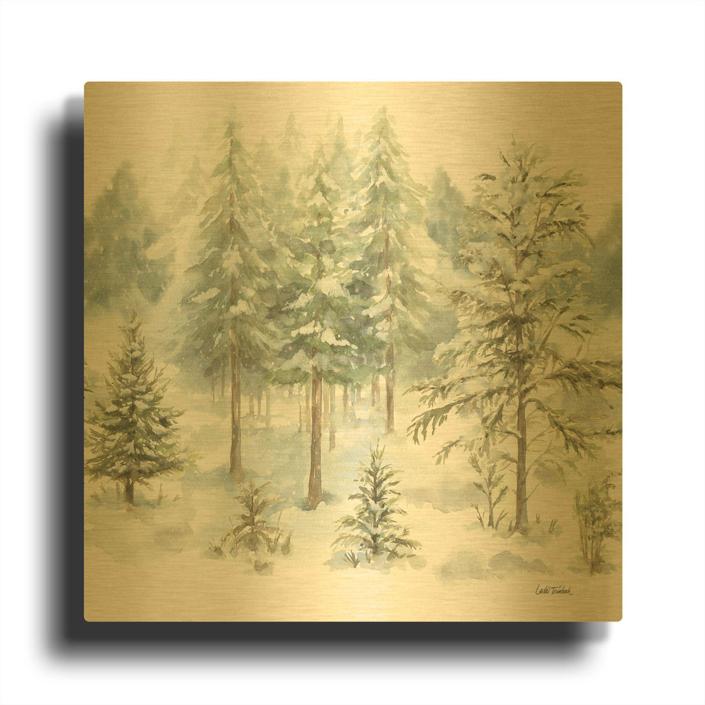 'Woodland Santa Pattern 4' By Leslie Trimbach Gold Metal Wall Art