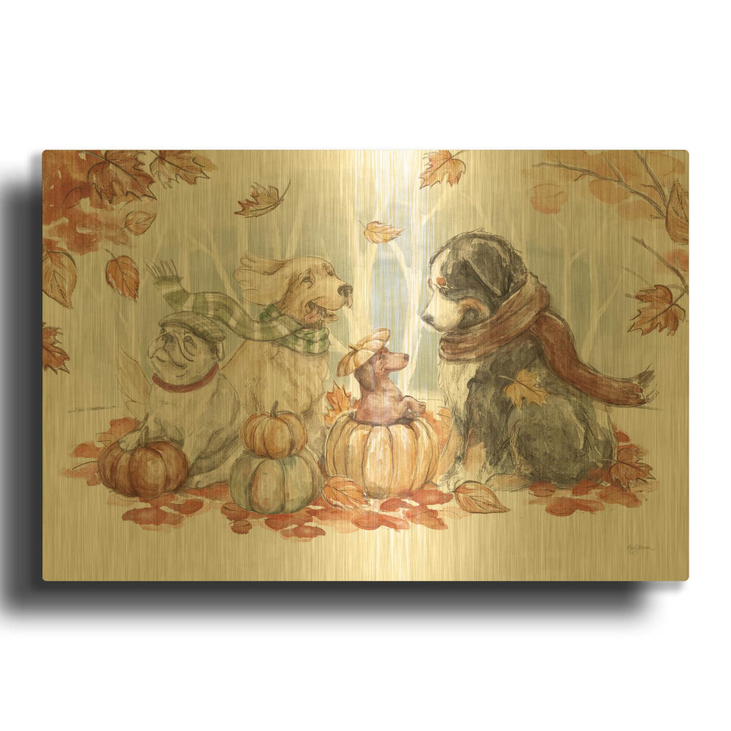 'Autumn Dogs 1' By Mary Urban Gold Metal Wall Art