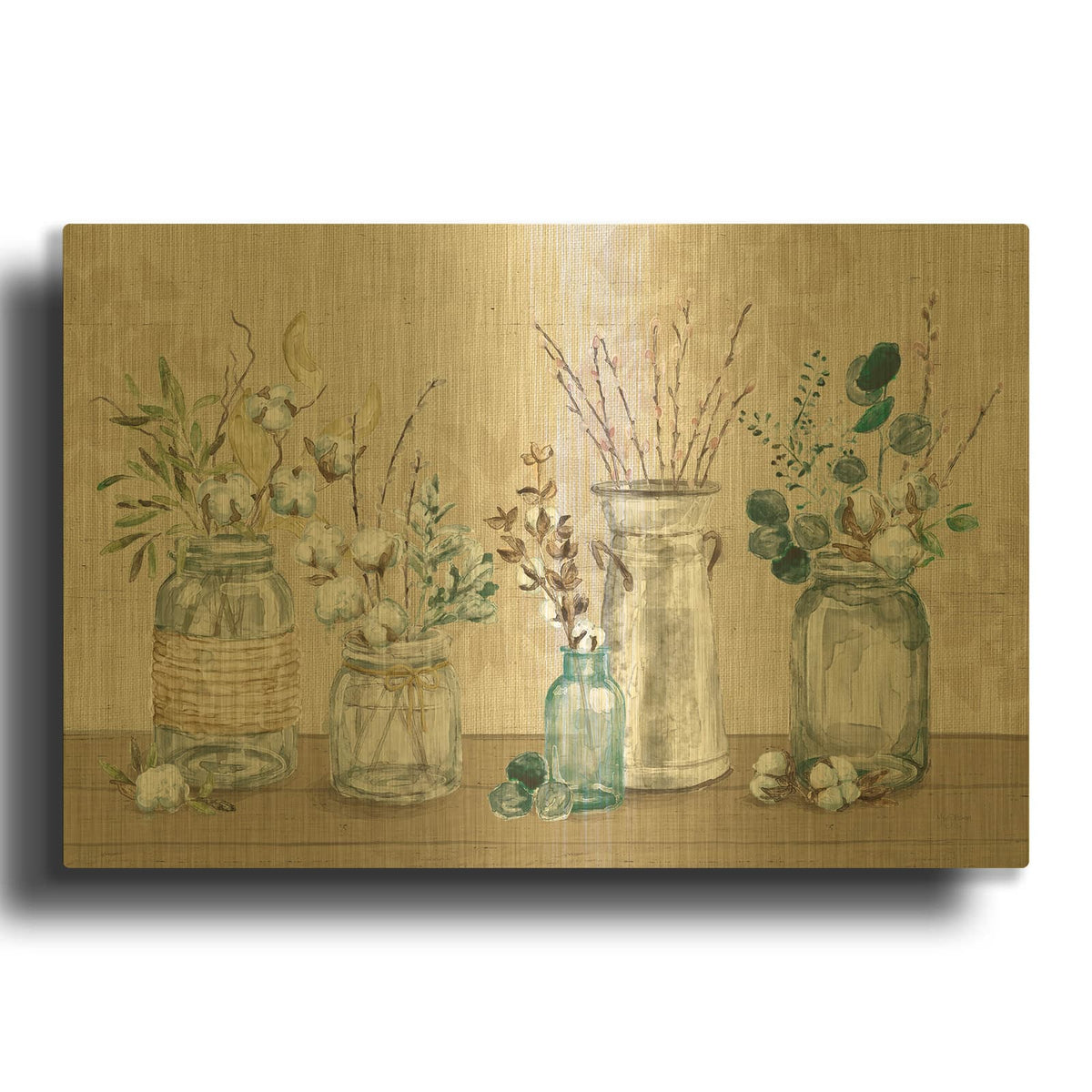 'Cotton Bouquet 1' By Mary Urban Gold Metal Wall Art