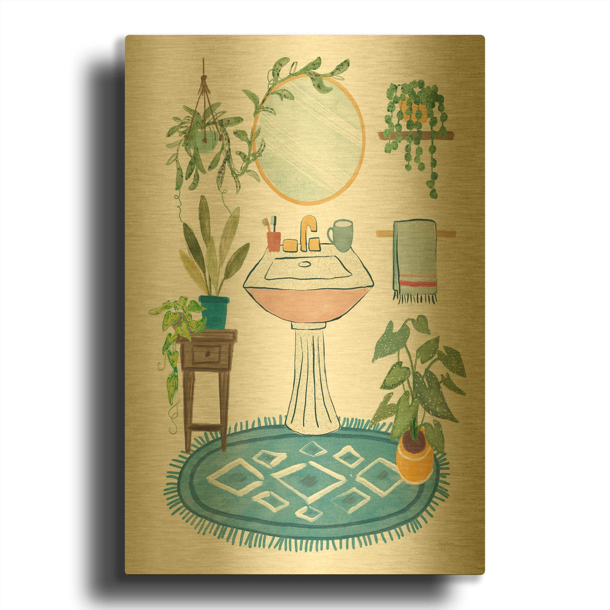 'Urban Jungle Bath 3 No Cat' By Leslie Trimbach Gold Metal Wall Art