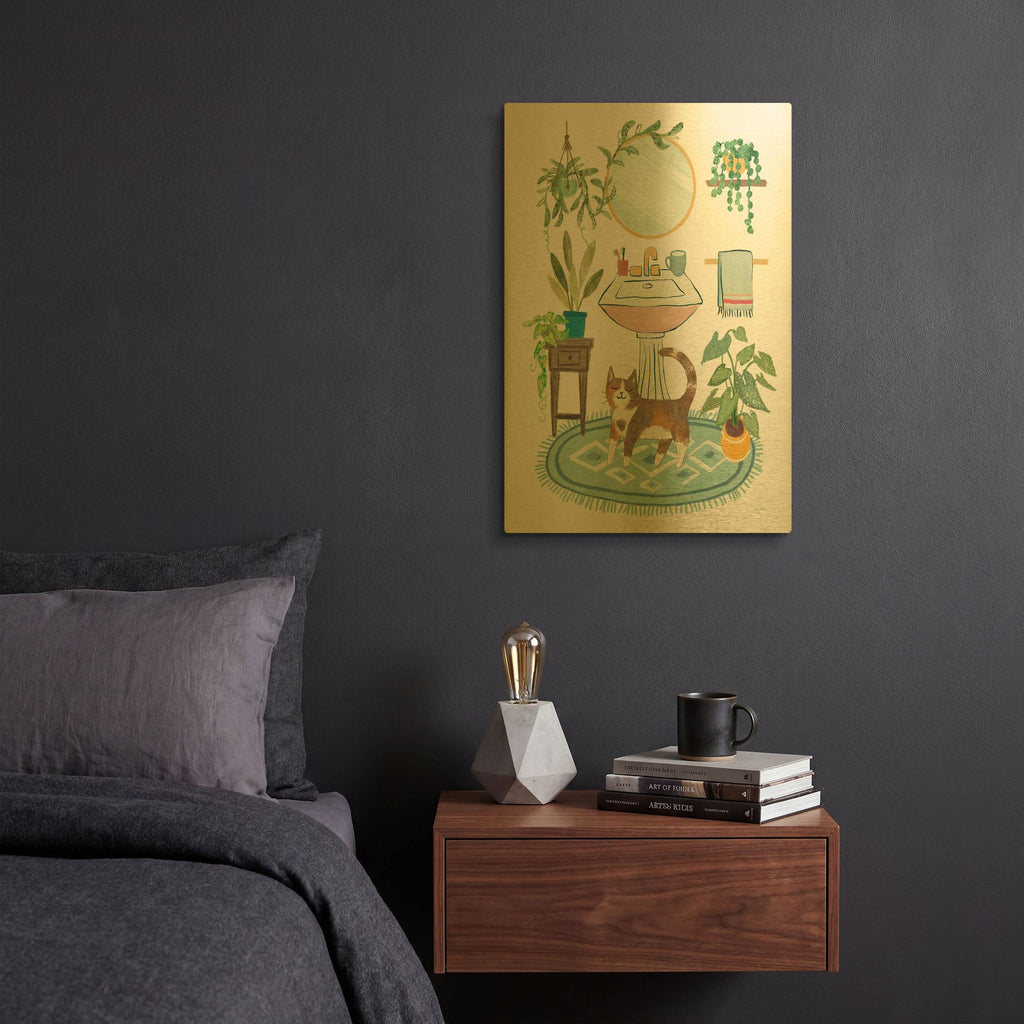 'Urban Jungle Bath 3' By Leslie Trimbach Gold Metal Wall Art