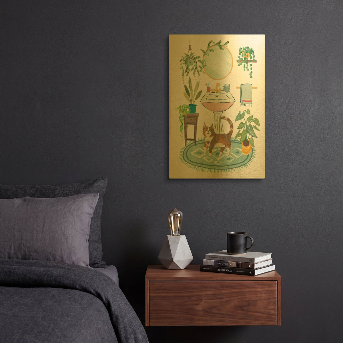 'Urban Jungle Bath 3' By Leslie Trimbach Gold Metal Wall Art
