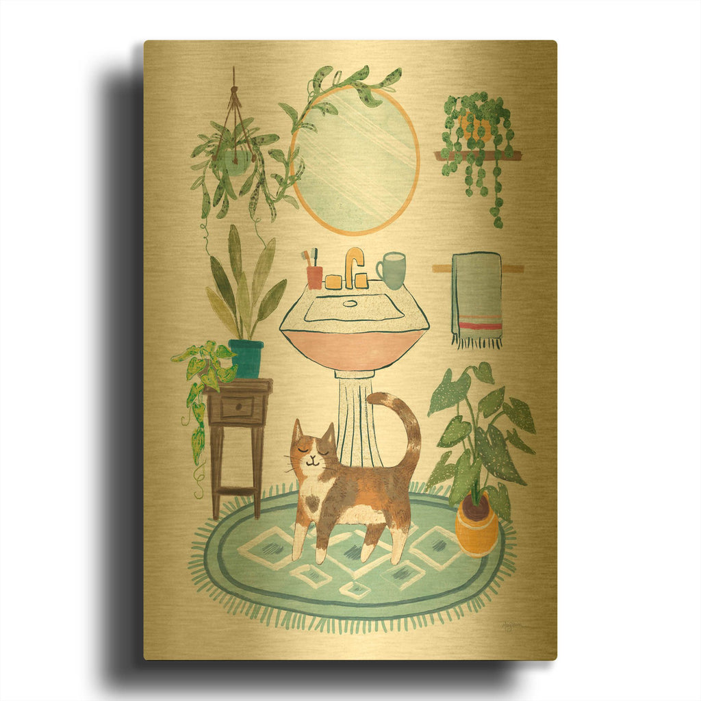 'Urban Jungle Bath 3' By Leslie Trimbach Gold Metal Wall Art