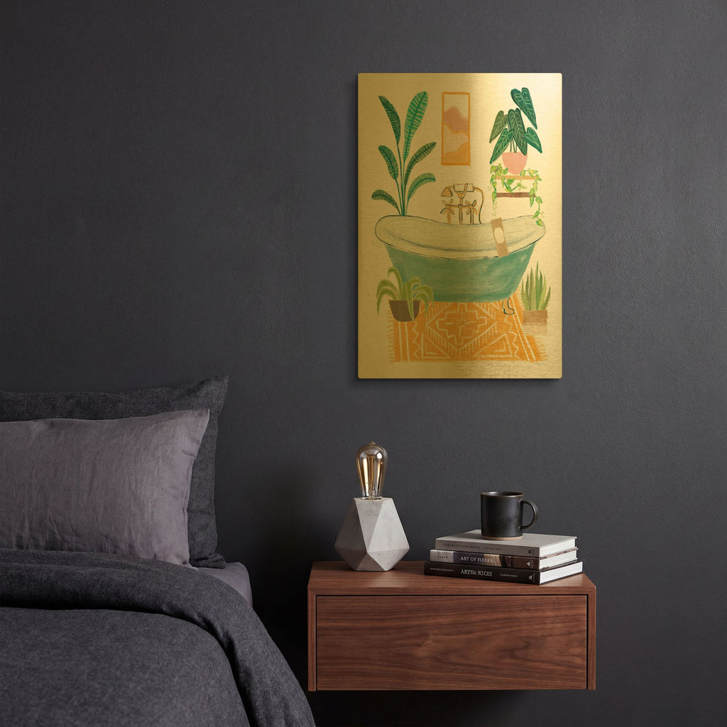 'Urban Jungle Bath 4 No Cat' By Leslie Trimbach Gold Metal Wall Art