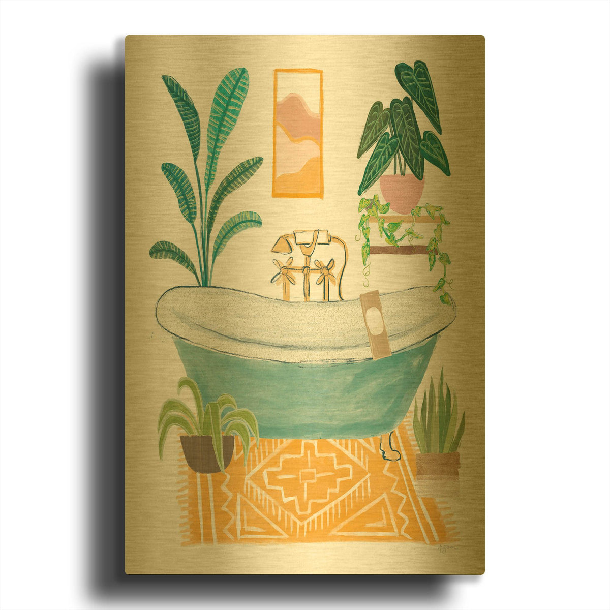 'Urban Jungle Bath 4 No Cat' By Leslie Trimbach Gold Metal Wall Art