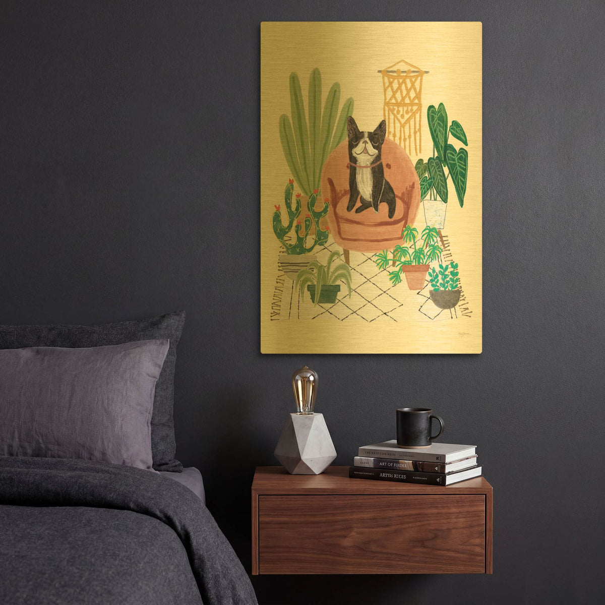 'Urban Jungle Dogs 5' By Leslie Trimbach Gold Metal Wall Art