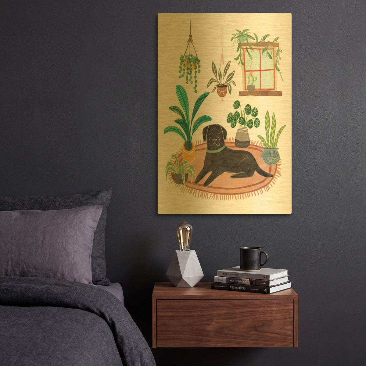 'Urban Jungle Dogs 6 White' By Leslie Trimbach Gold Metal Wall Art