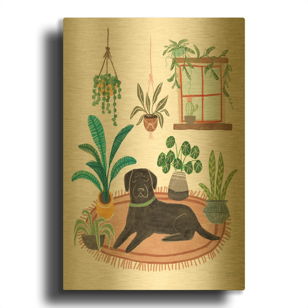 'Urban Jungle Dogs 6 White' By Leslie Trimbach Gold Metal Wall Art
