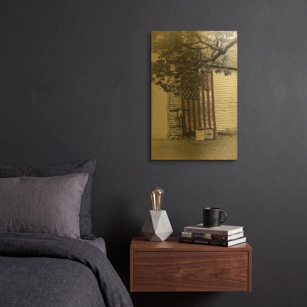 'Barn Flag 2' By Decent Exposures Gold Metal Wall Art
