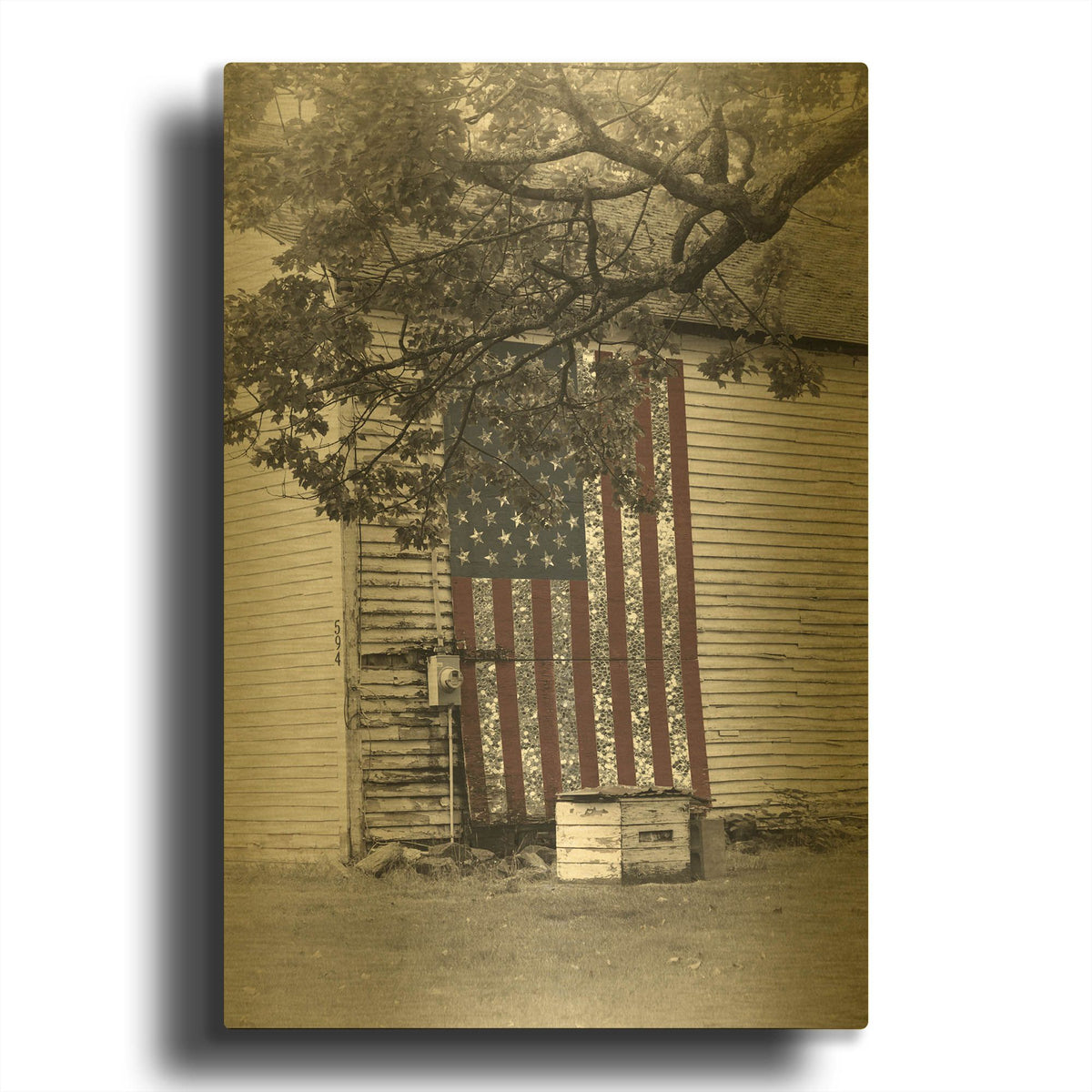 'Barn Flag 2' By Decent Exposures Gold Metal Wall Art