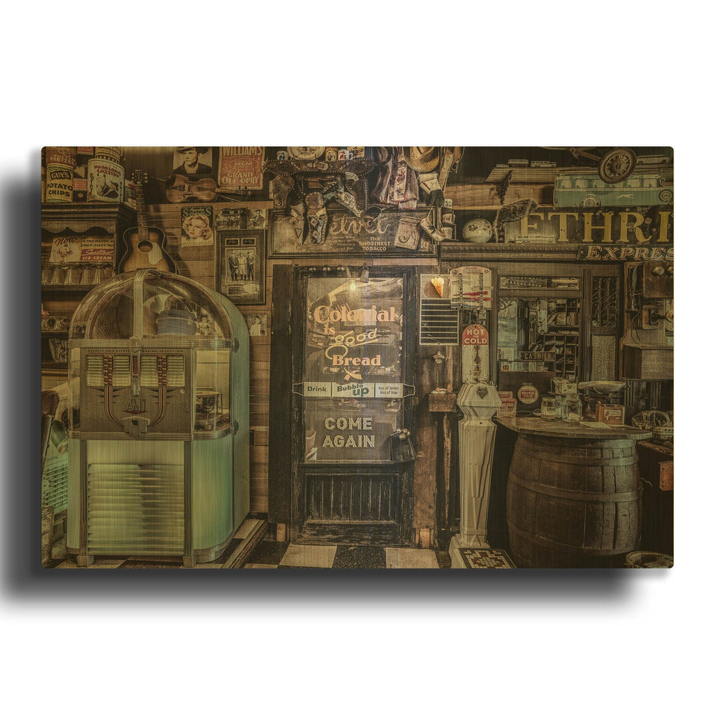 'Country Store 1' By Decent Exposures Gold Metal Wall Art