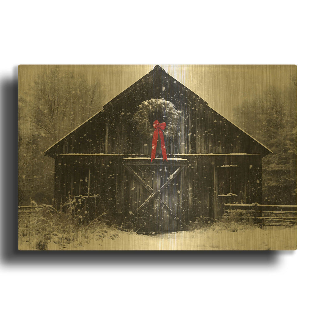 'Vermont Christmas' By Decent Exposures Gold Metal Wall Art