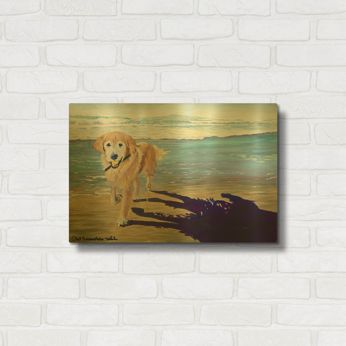 'Ali At The Beach' By Pat Saunders-White Gold Metal Wall Art