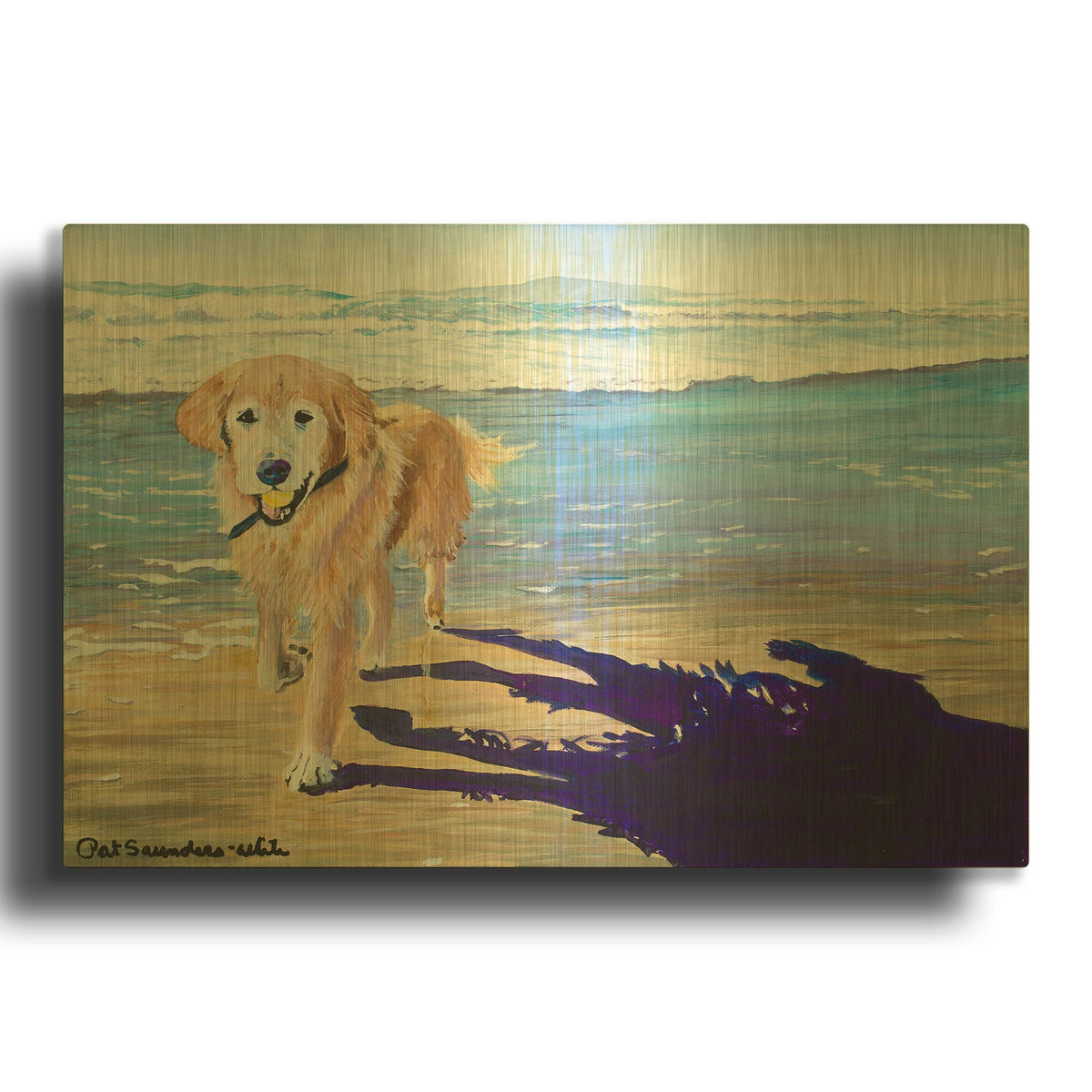'Ali At The Beach' By Pat Saunders-White Gold Metal Wall Art
