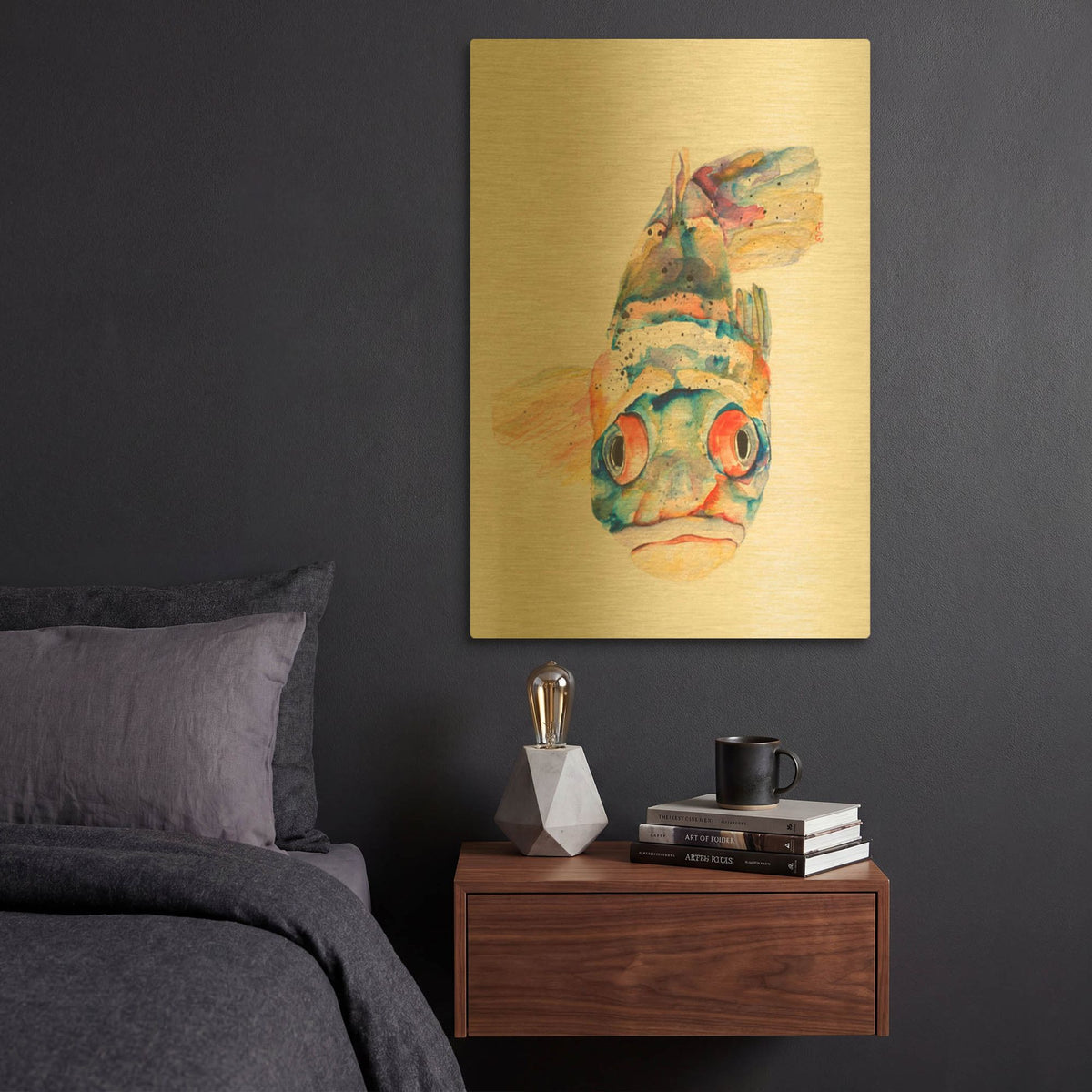 'Blue Fish' By Pat Saunders-White Gold Metal Wall Art