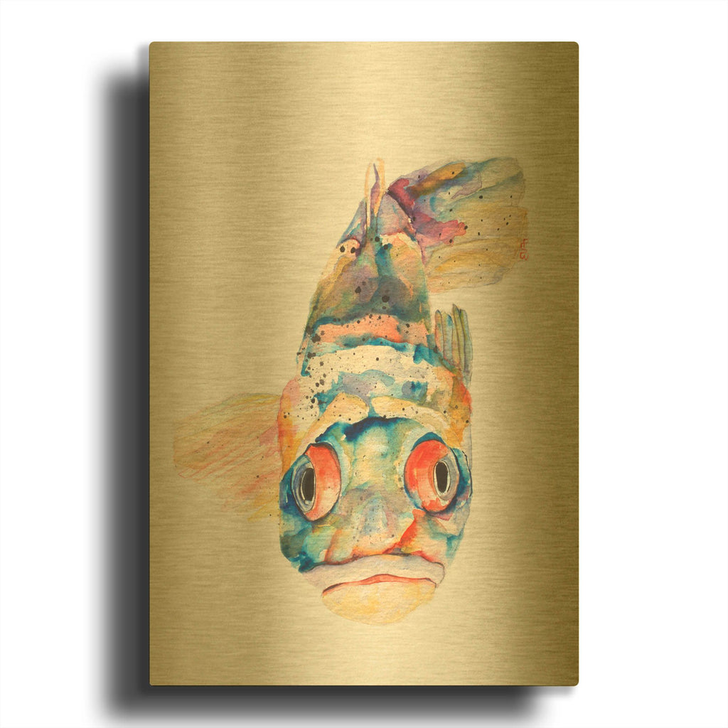 'Blue Fish' By Pat Saunders-White Gold Metal Wall Art