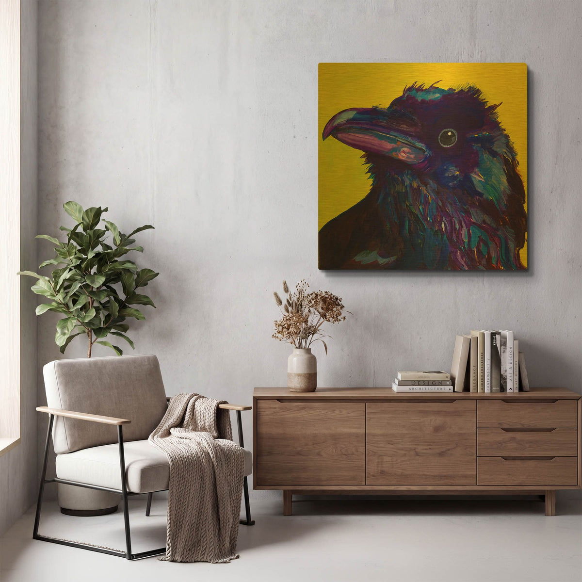 'Corvus' By Pat Saunders-White Gold Metal Wall Art