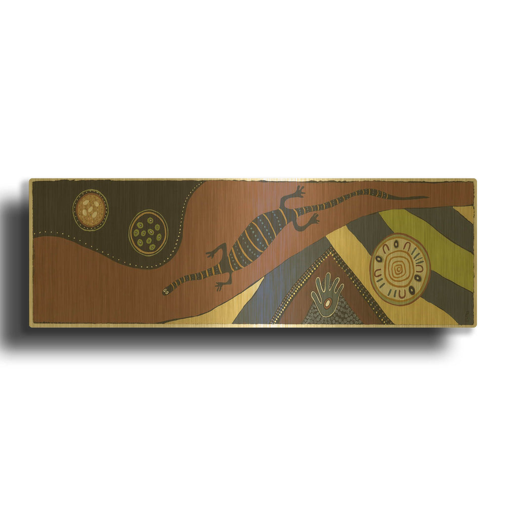'Goanna Walk' By Pat Saunders-White Gold Metal Wall Art