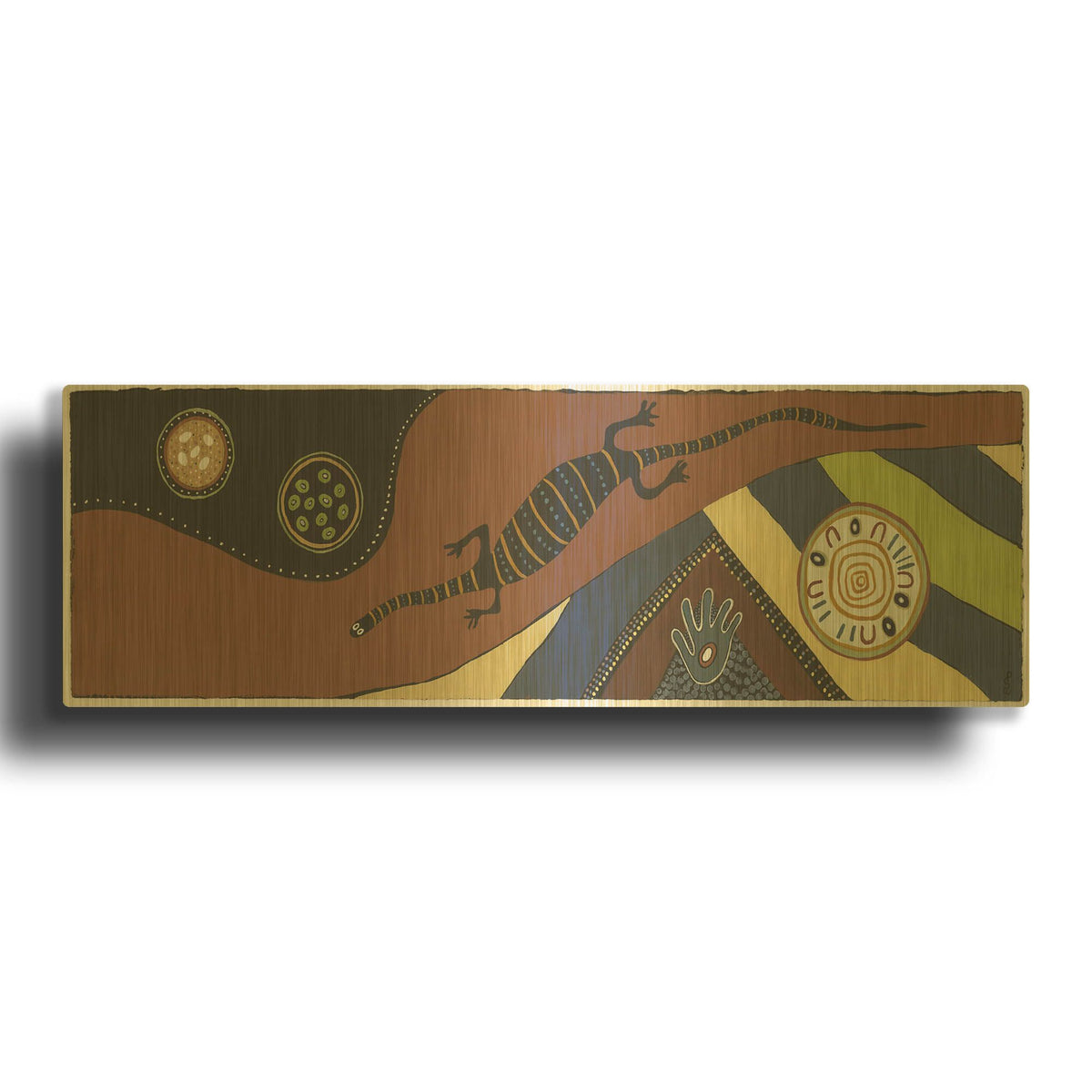 'Goanna Walk' By Pat Saunders-White Gold Metal Wall Art