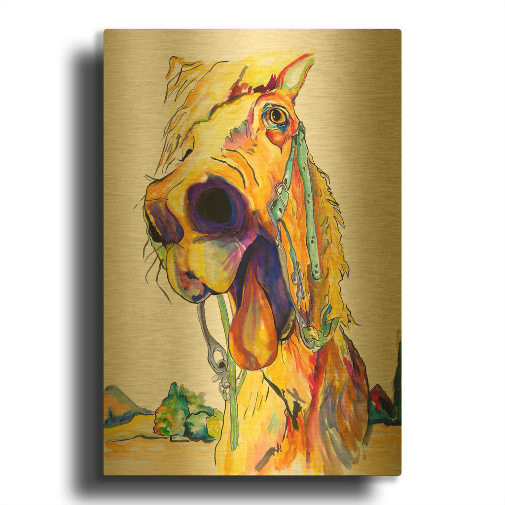 'Horsin' Around' By Pat Saunders-White Gold Metal Wall Art