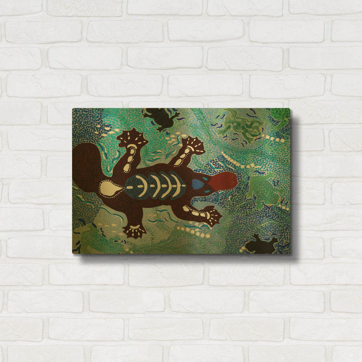 'Platypuss Feeding' By Pat Saunders-White Gold Metal Wall Art