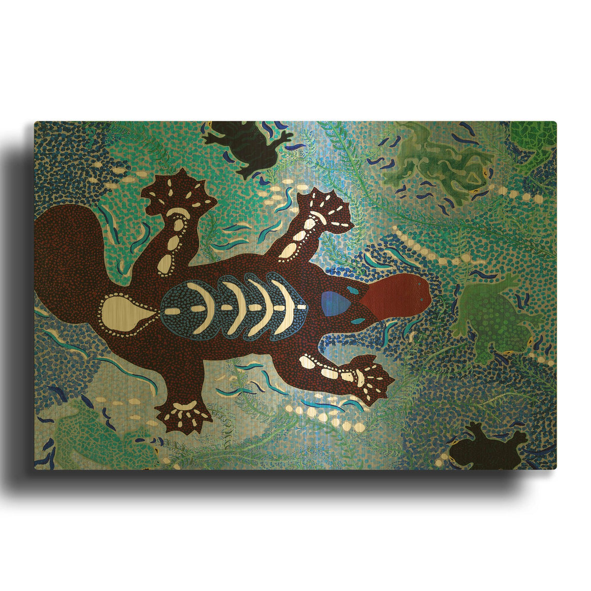 'Platypuss Feeding' By Pat Saunders-White Gold Metal Wall Art