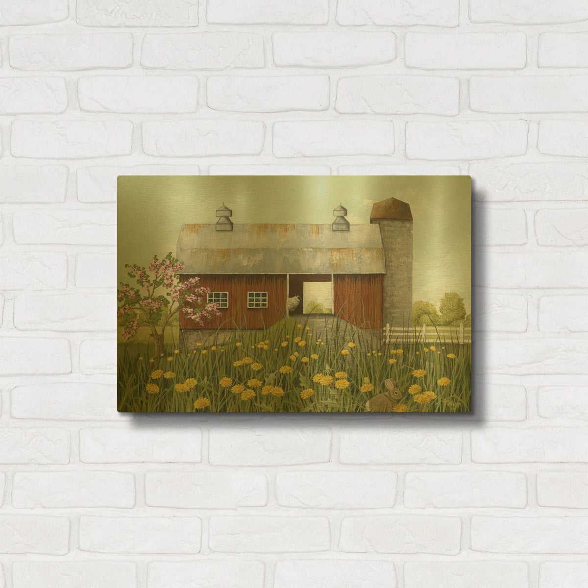 'Animal Barn in Spring' By Tanya Nyp Gold Metal Wall Art