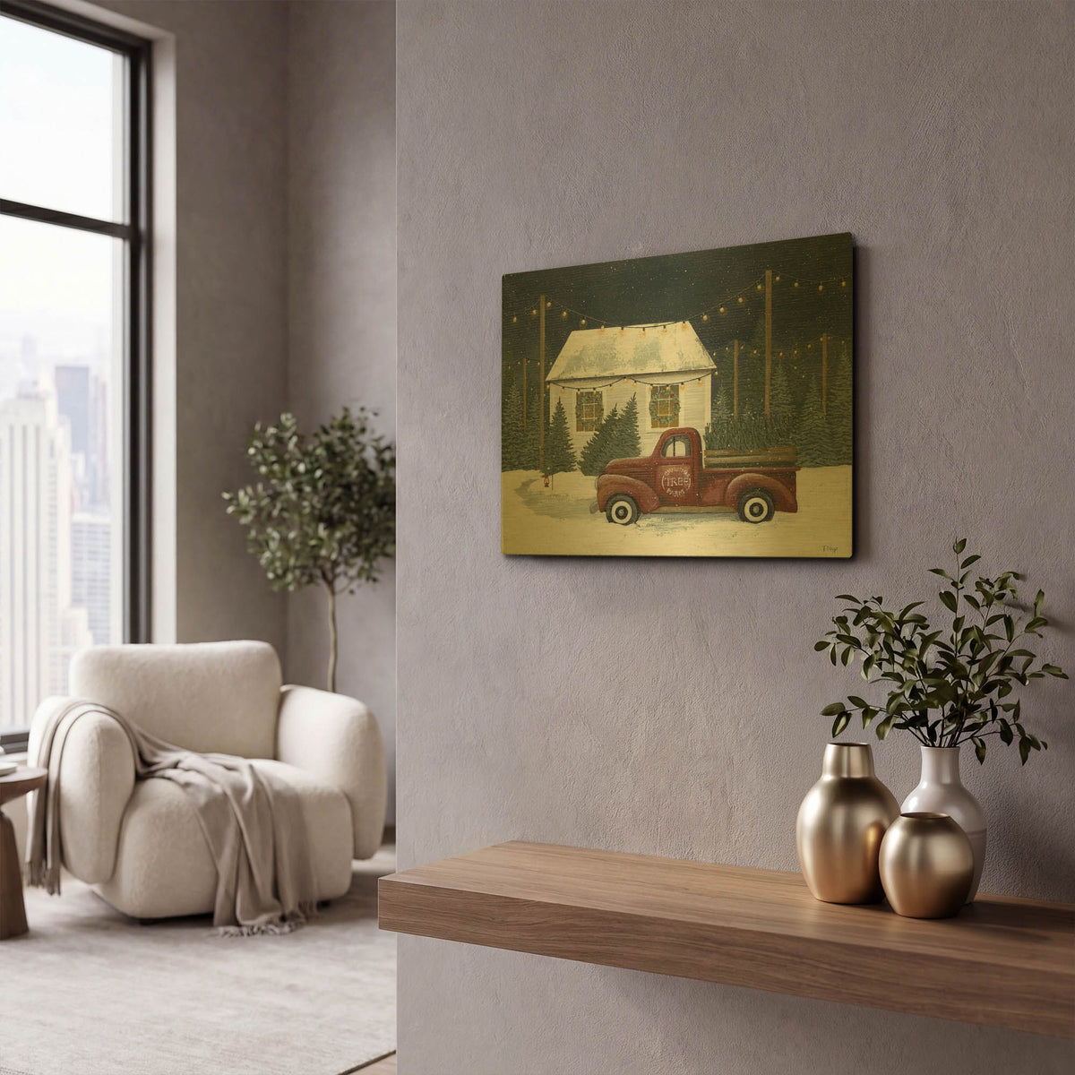 'Christmas Tree Farm' By Tanya Nyp Gold Metal Wall Art
