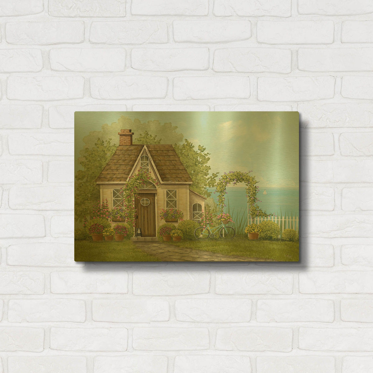 'Cottage by the Sea' By Tanya Nyp Gold Metal Wall Art