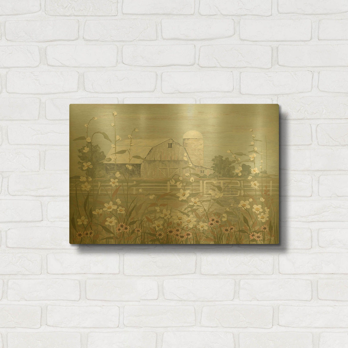 'Distressed Barn in Spring' By Tanya Nyp Gold Metal Wall Art