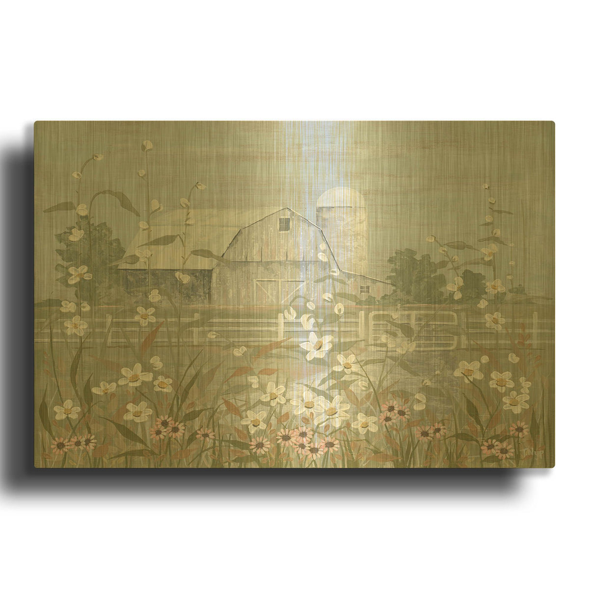 'Distressed Barn in Spring' By Tanya Nyp Gold Metal Wall Art