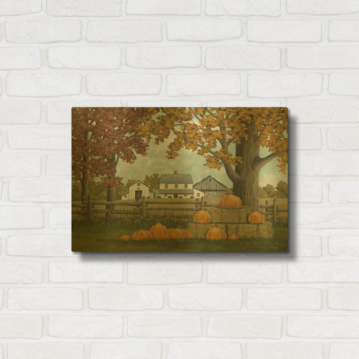 'Fall Farm and Pumpkins' By Tanya Nyp Gold Metal Wall Art