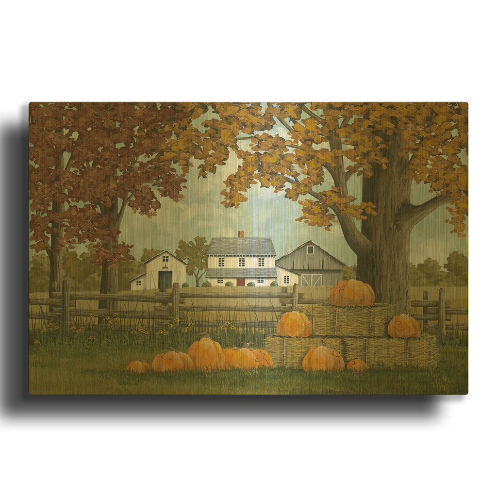 'Fall Farm and Pumpkins' By Tanya Nyp Gold Metal Wall Art