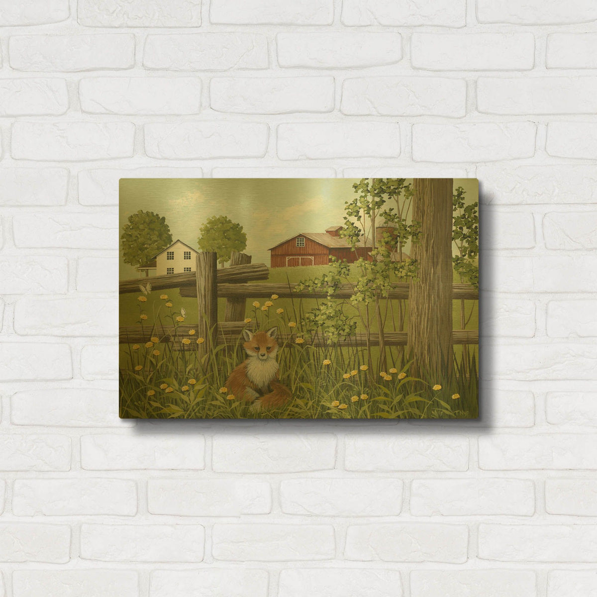 'Fox in the Meadow' By Tanya Nyp Gold Metal Wall Art